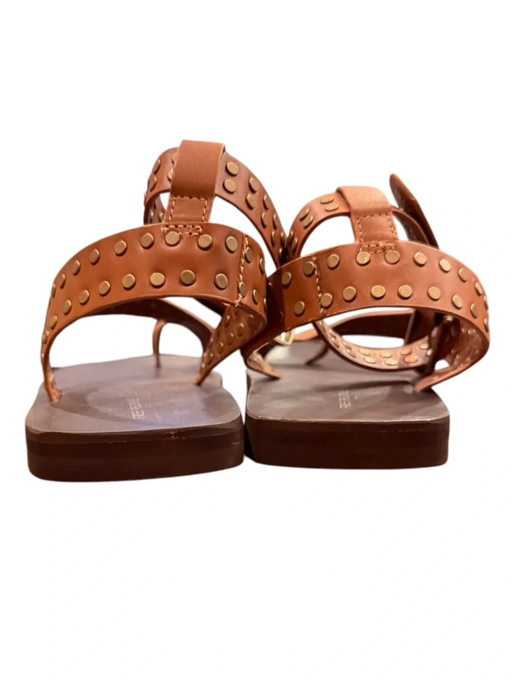 Free People Tan Studded Leather Toe-Loop Sandals